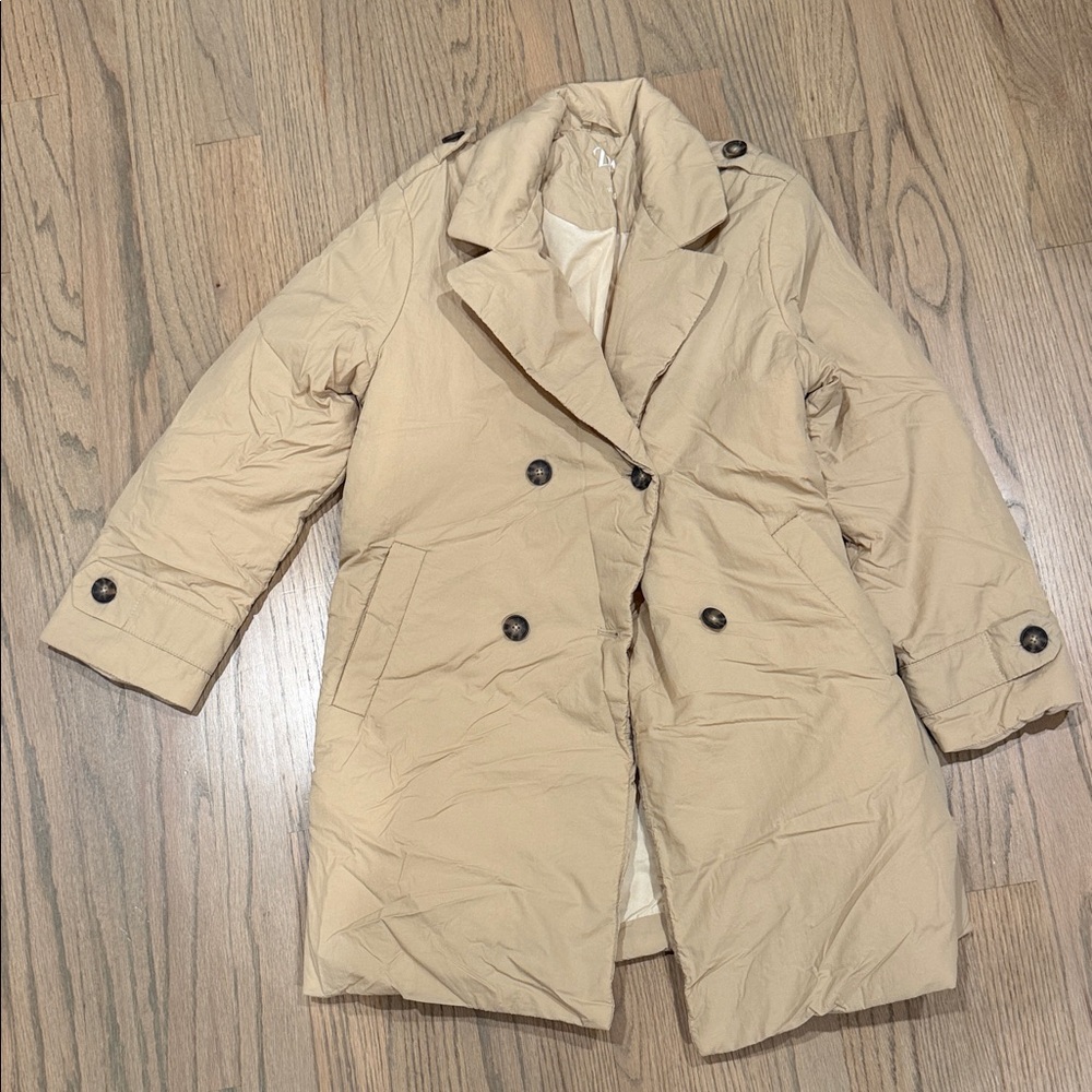 Zara Beige Double-Breasted Puffer Trench Coat